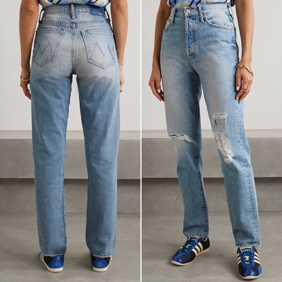 MOTHER Distressed Straight Leg Jeans - Picture 1 of 7